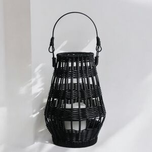 Black Rattan Woven Outdoor Lantern Basket